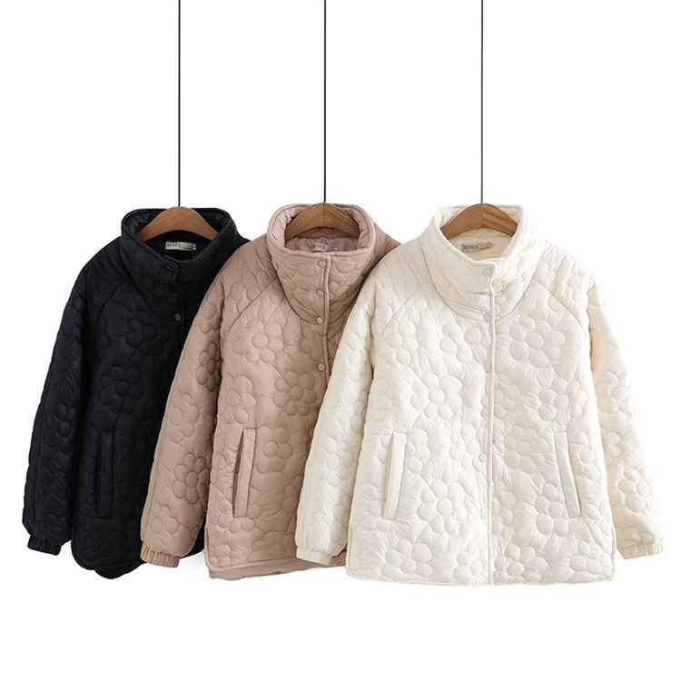 コート アウター 花柄 コットン 綿 綿ジャケット ゆったり 冬 大きいサイズあり XL オフホワイト