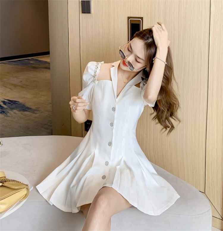 ミニスカート シンプル オフショルダー パフスリーブ スーツ 半袖 ミニワンピ L グレー