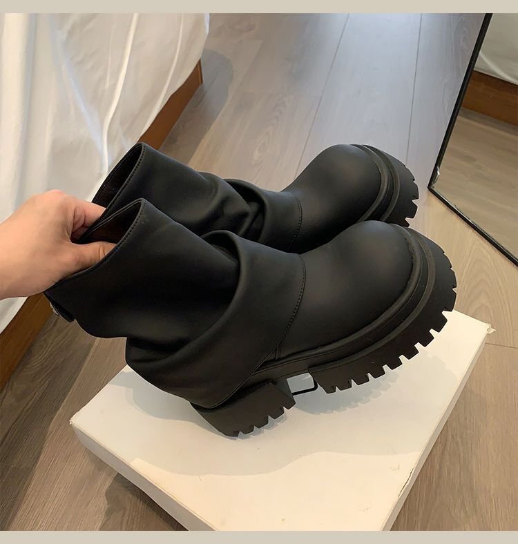  женский обувь покрытие ботинки короткие сапоги engineer boots толщина низ futoshi каблук свободно 25.0cm(40) чёрный 