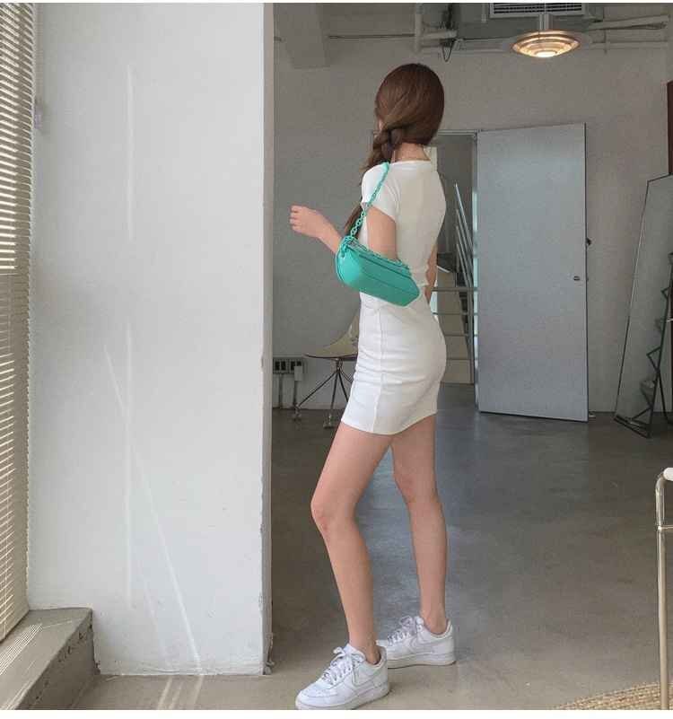 ビッグUネック 半袖 ワンピース ミニ丈ワンピ セクシー L ダークグレー