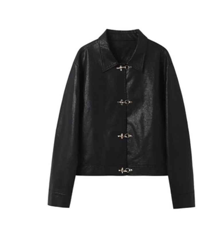 クール系 レトロ 原宿風(fēng) PUレザー ジャケット コート XS ブラック