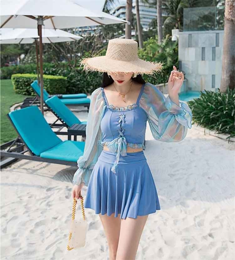 スプリット 2點(diǎn)セット スカートスタイル 海辺 バカンス カバー 長(zhǎng)袖 水著 M ピンク