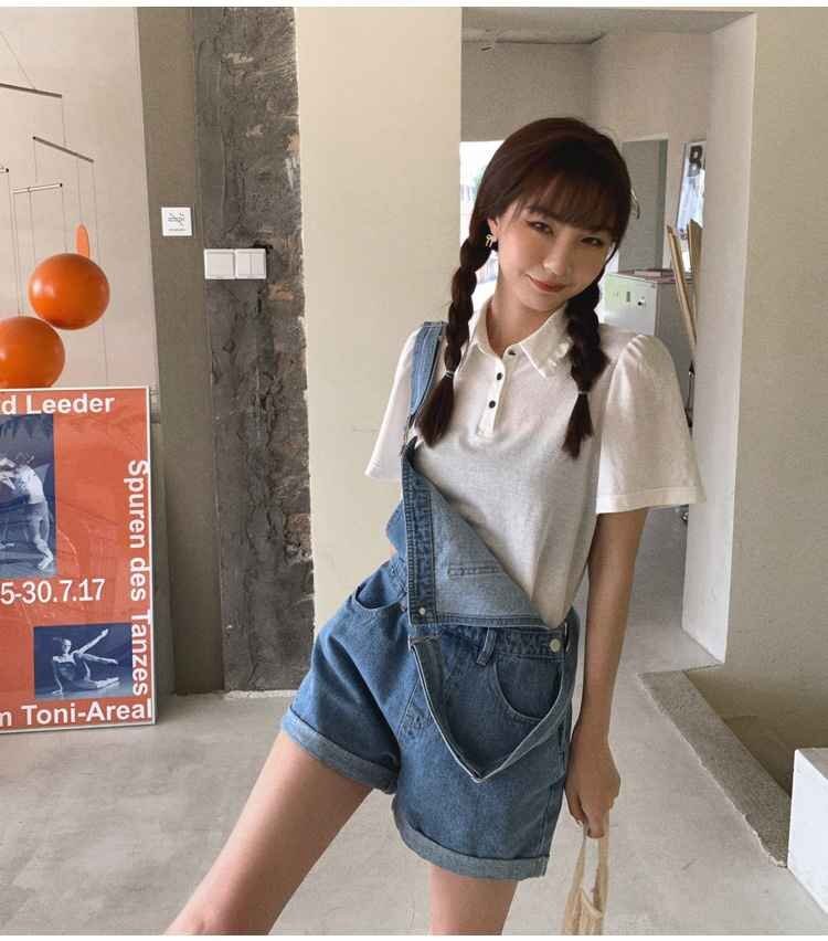 サロペット ジーンズ ハイウエスト ショートパンツ Aライン カジュアル かわいい系 2XL ブルー