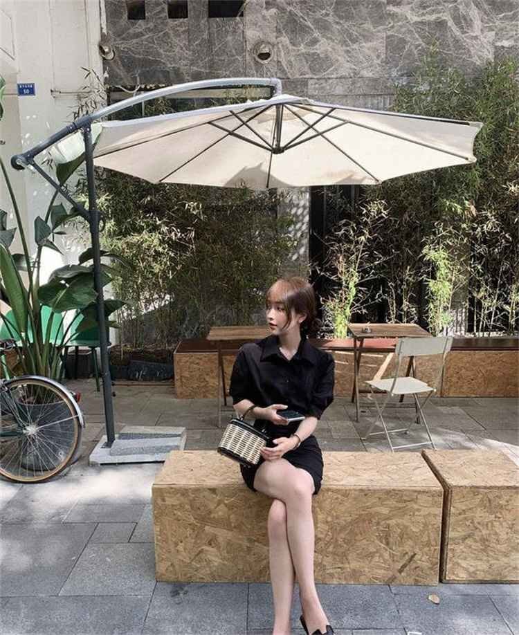 ミニスカート シャツワンピ ワンピース シンプル L ブラック