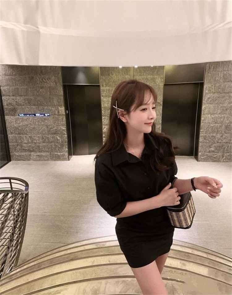 ミニスカート シャツワンピ ワンピース シンプル L ブラック