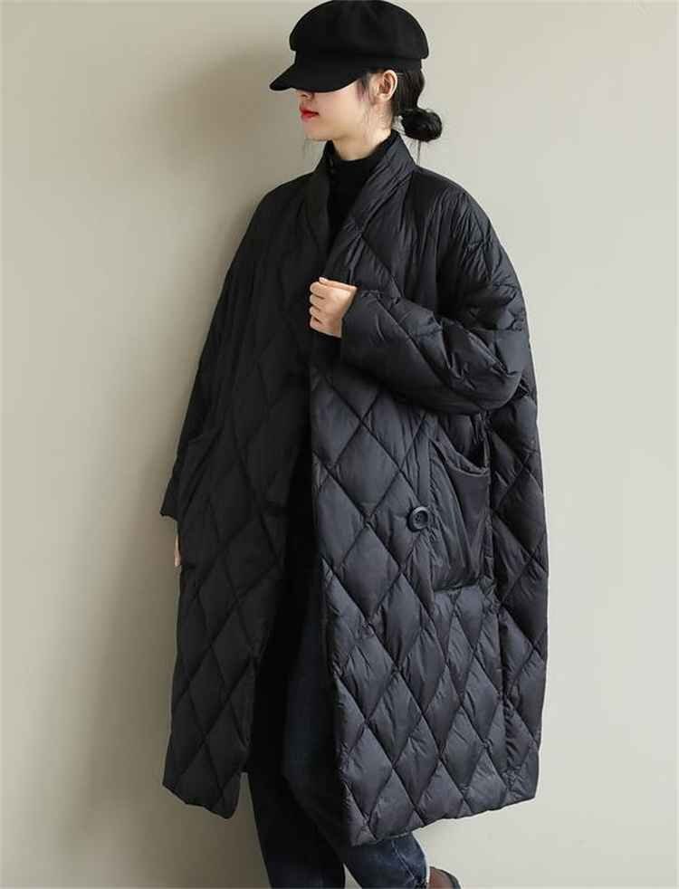 ダウンジャケット コート ピュアカラー Vネック ひし形 2XL カーキ