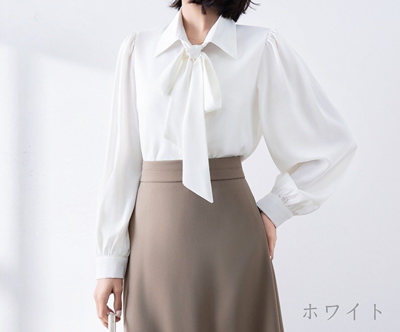 トップス シャツ ブラウス 長袖 きれいめ オフィスカジュアル シンプル かわいい レディース XL ホワイト