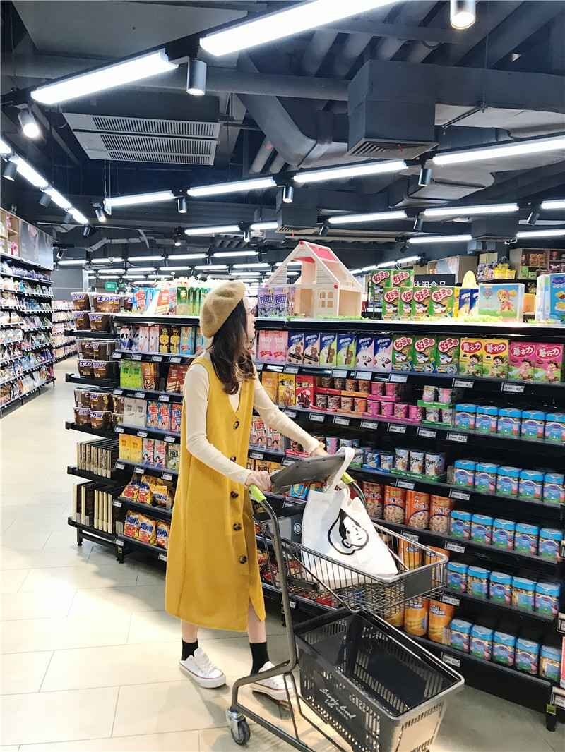 秋冬2點セットアップロング丈ワンピース ゆったり Vネック XL イエロー