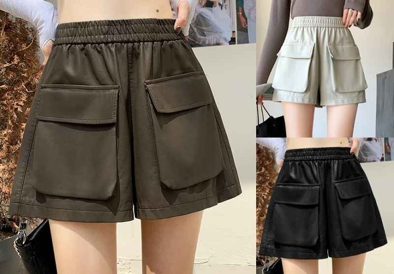 ショートパンツ ショーパン ホットパンツ ズボン ハーフパンツ 無地 シンプル 秋冬 XL ブラック