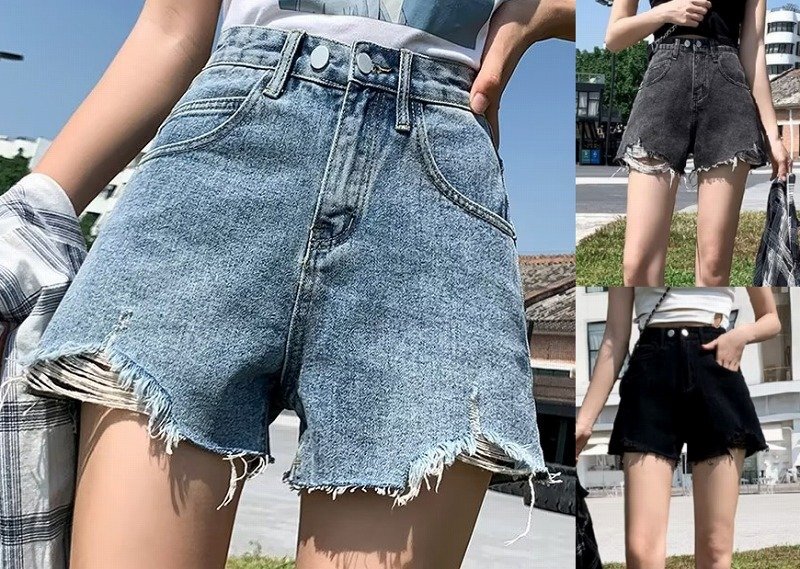 全4色 デニムショートパンツ ショーパン ジーパン ハイウエスト 切り替え 體型カバー 著痩せ デニム 【大きいサイズあり】 5XL ブラック