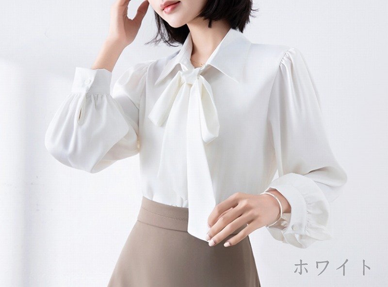 トップス シャツ ブラウス 長袖 きれいめ オフィスカジュアル シンプル かわいい レディース XL ホワイト