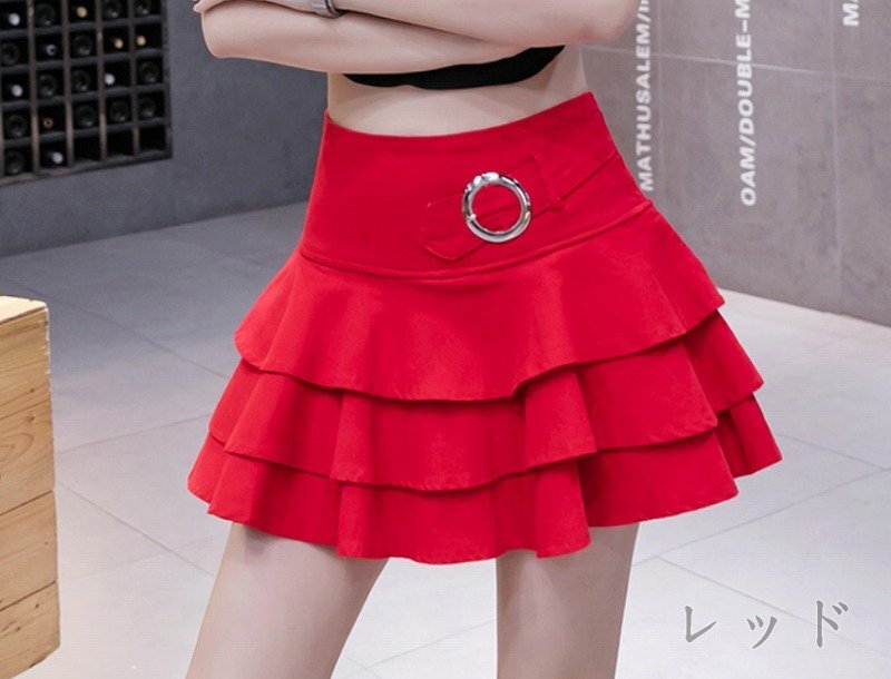 ミニスカート ショートスカート ボトムス フリル シンプル カジュアル かわいい レディース M キャメル