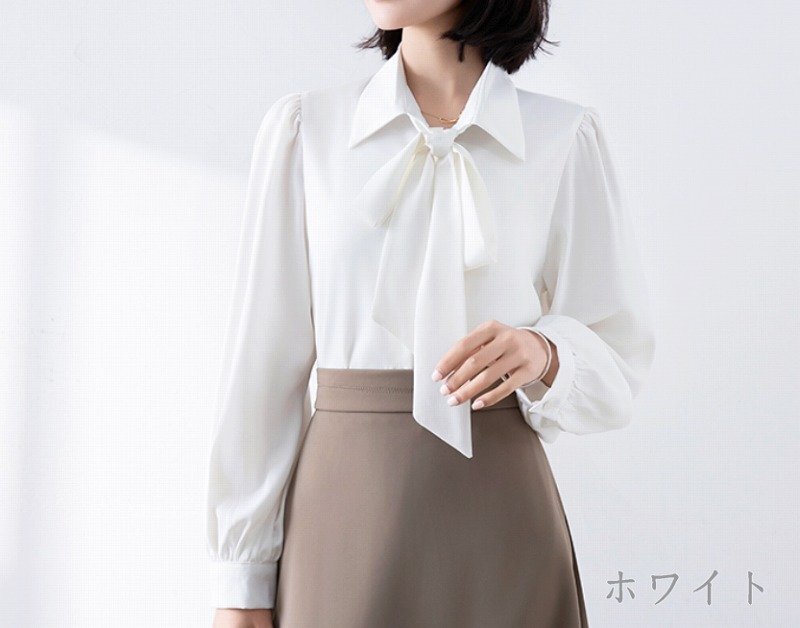 トップス シャツ ブラウス 長袖 きれいめ オフィスカジュアル シンプル かわいい レディース XL ホワイト