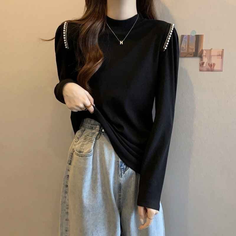 長袖Ｔシャツ 長袖ブラウス シンプル スリム カットソー カジュアル 【大きいサイズあり】 4XL ブラック