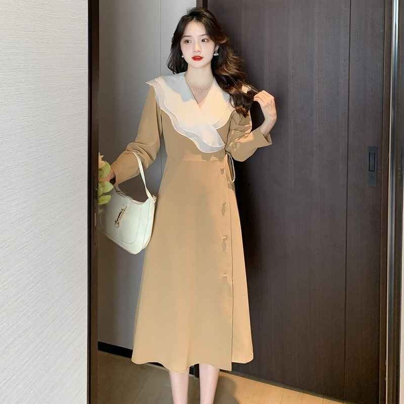 長袖ワンピース フリル ロングワンピ レトロ かわいい おしゃれ 秋冬 XL ローズ