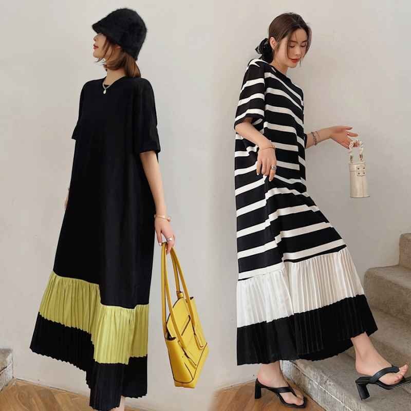 半袖ワンピース ロング丈ワンピース シンプル 夏 レディース 大きいサイズあり 3XL ブラック