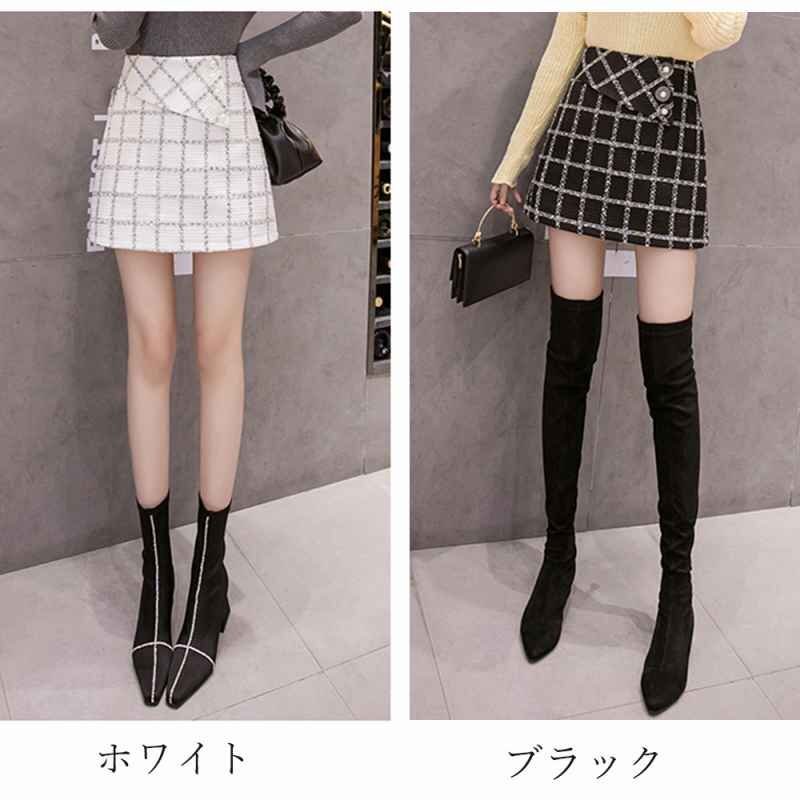 ミニスカート チェック柄 ショート タイトスカート ハイウエスト M ブラック