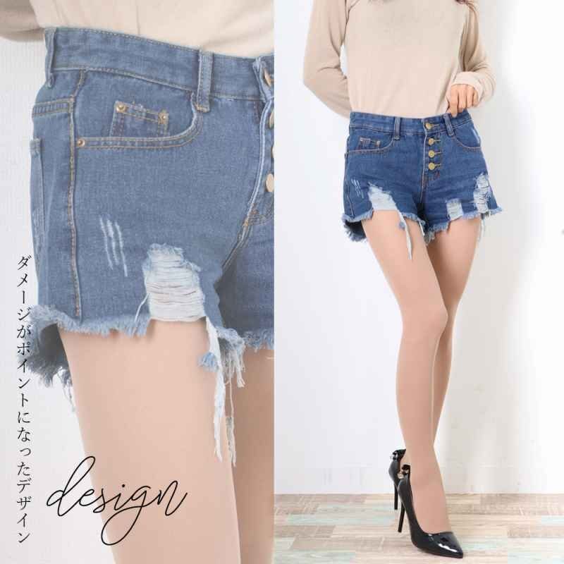 デニム ショートパンツ レディース ダメージ ジーンズ XL ホワイト