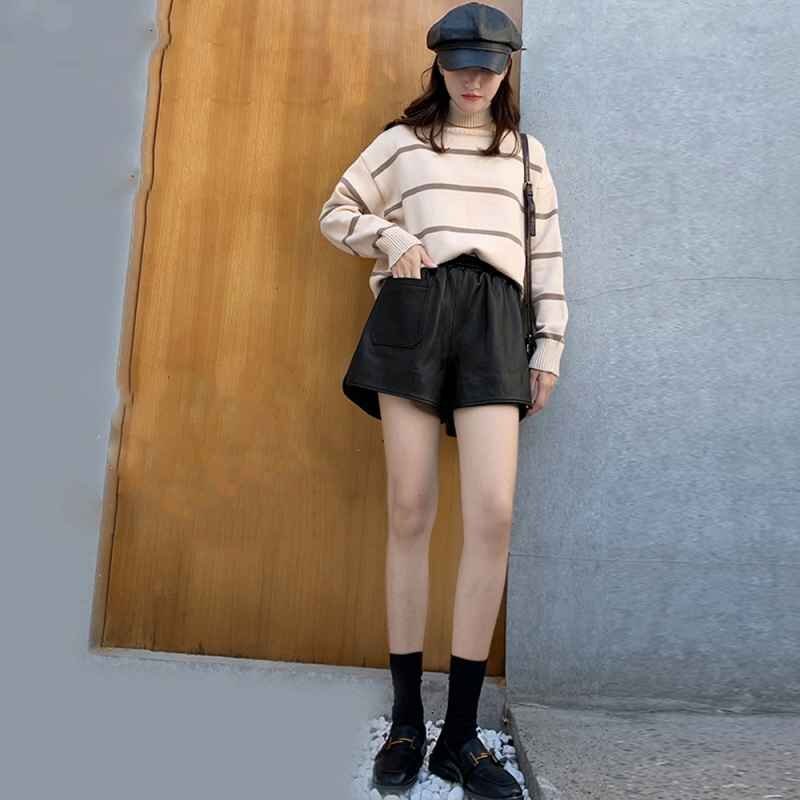 レザーショートパンツ レディース レザー調(diào)パンツ ウエストゴム ボトムス XL ブラック