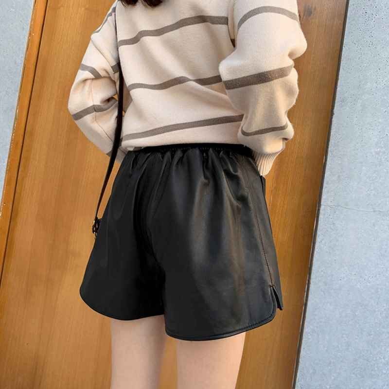 レザーショートパンツ レディース レザー調(diào)パンツ ウエストゴム ボトムス XL ブラック