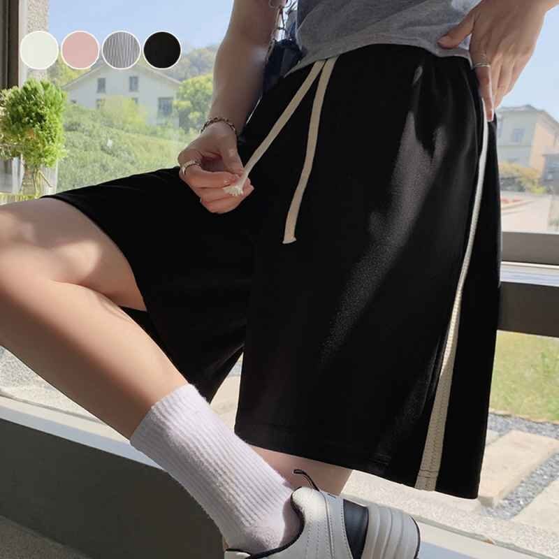 ショートパンツ スウェットパンツ 膝上丈 短パン サイドライン ダンス衣裝 ルームウェア スポーツ XL ピンク
