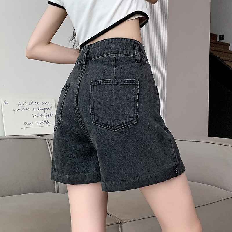 デニムショートパンツ ショーパン ジーパン ハイウエスト 切り替え スリム 著痩せ デニム シンプル XL ブラック