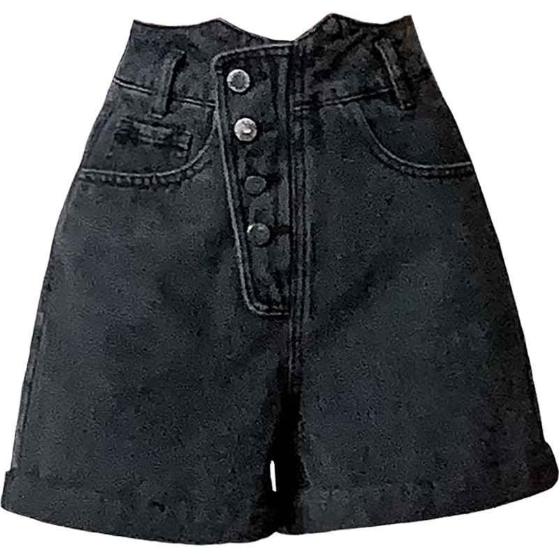 デニムショートパンツ ショーパン ジーパン ハイウエスト 切り替え スリム 著痩せ デニム シンプル XL ブラック