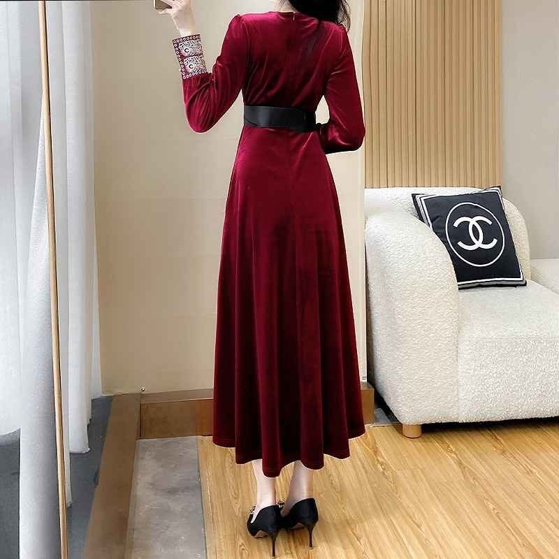  длинный рукав One-piece оборка платье одноцветный простой красивый . casual осень-зима XL черный 