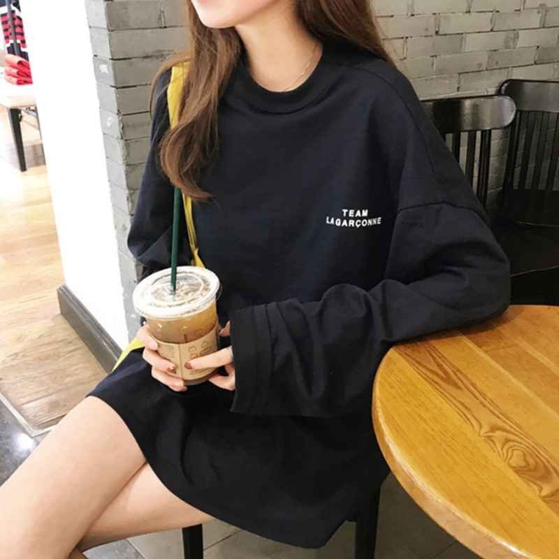  длинный рукав tops minivan pi casual простой свободно одноцветный большой размер есть XL черный 