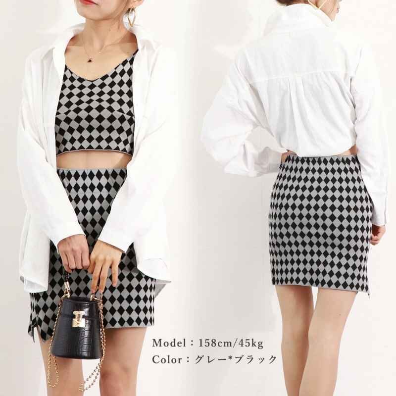キャミトップス ミニスカートセットアップ フリー ホワイト×ブラッぬ?