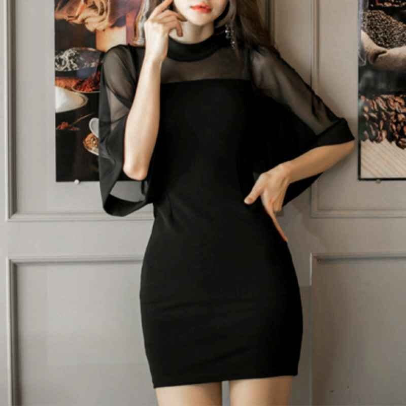 ミニドレス タイトワンピース セクシー キャバクラ服 無地 L ブラック