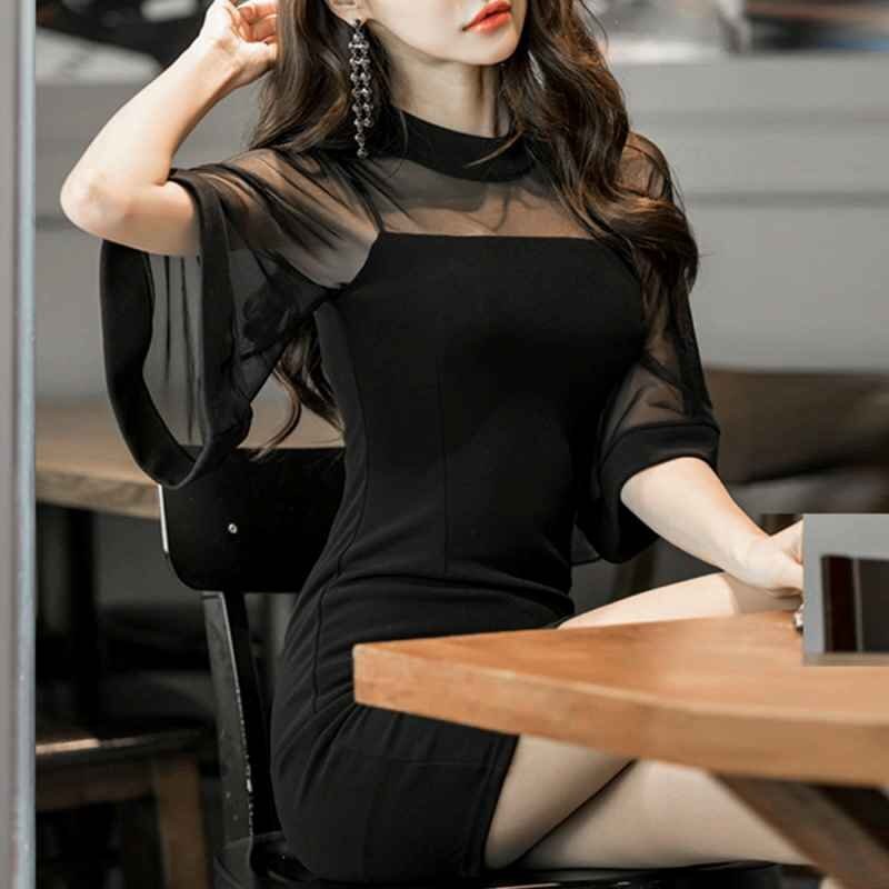 ミニドレス タイトワンピース セクシー キャバクラ服 無地 L ブラック
