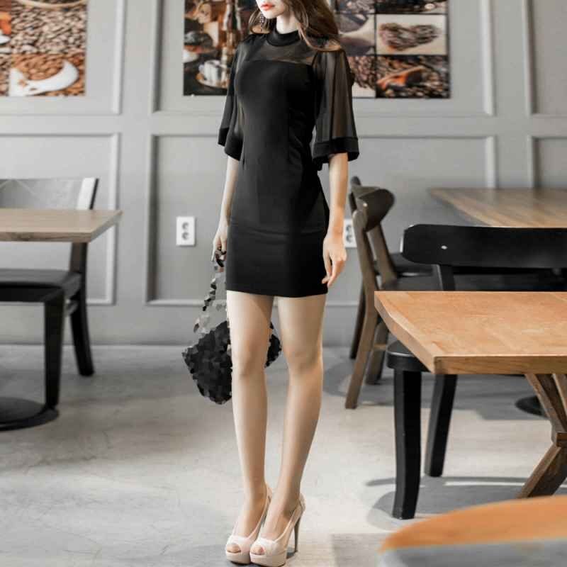 ミニドレス タイトワンピース セクシー キャバクラ服 無地 L ブラック
