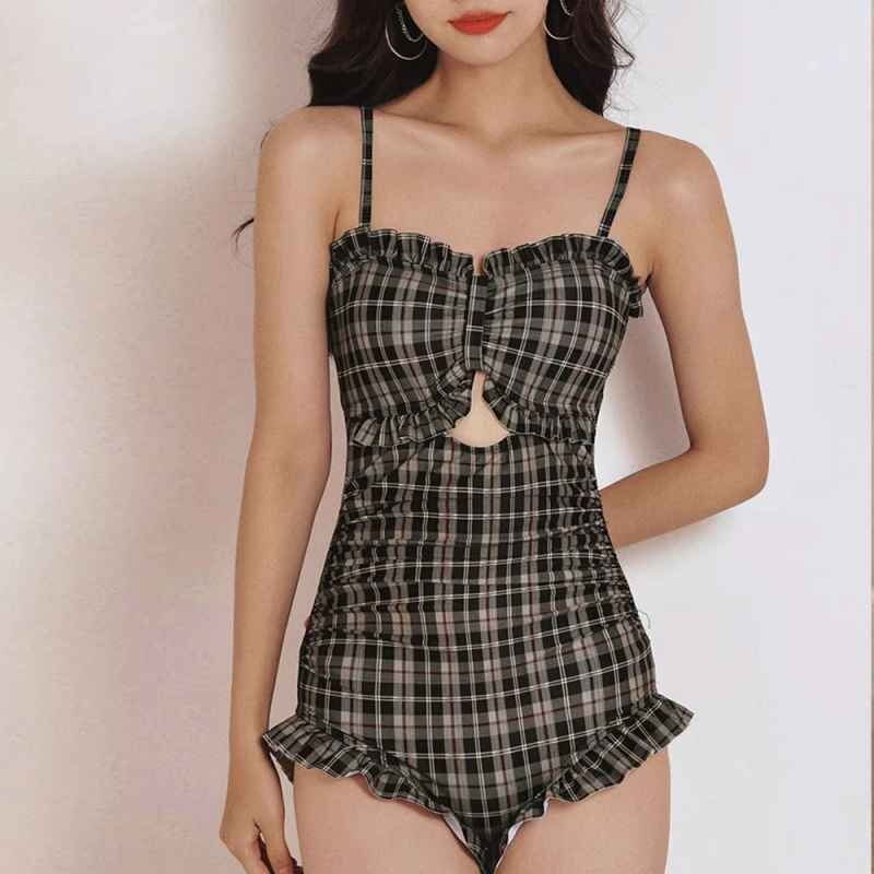 ワンピース水著 モノキニ リボン 可愛い フリル セクシー クロス ストラップ水著 ワンサイズ ライトブルー