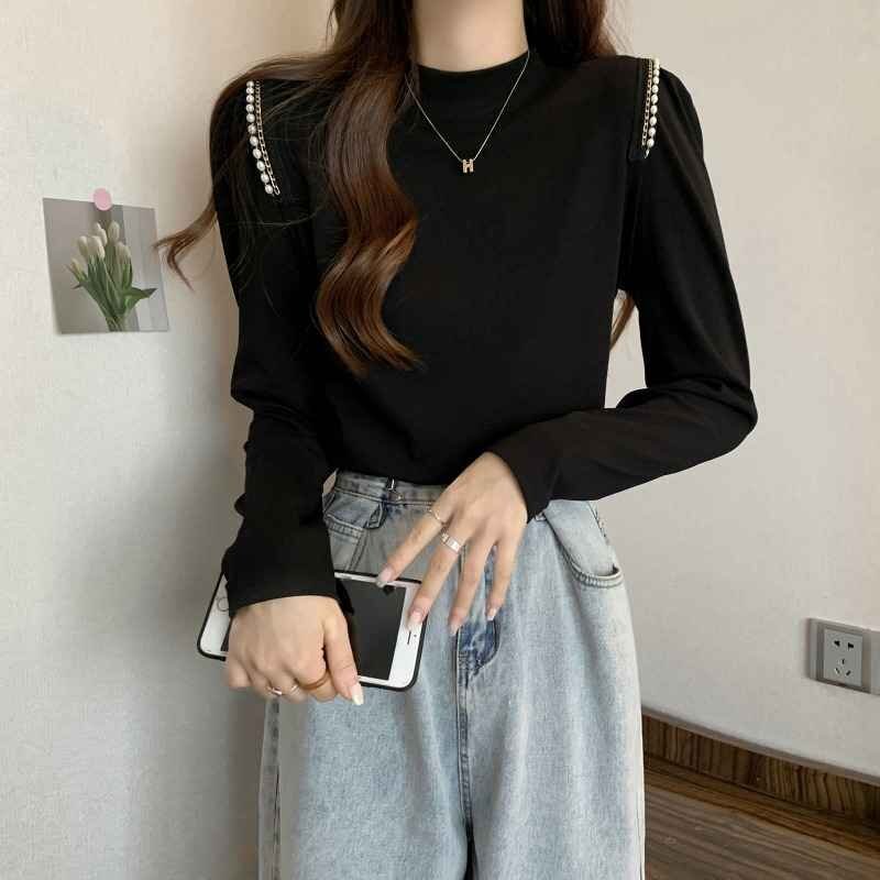 長袖Ｔシャツ 長袖ブラウス シンプル スリム カットソー カジュアル 【大きいサイズあり】 4XL ブラック