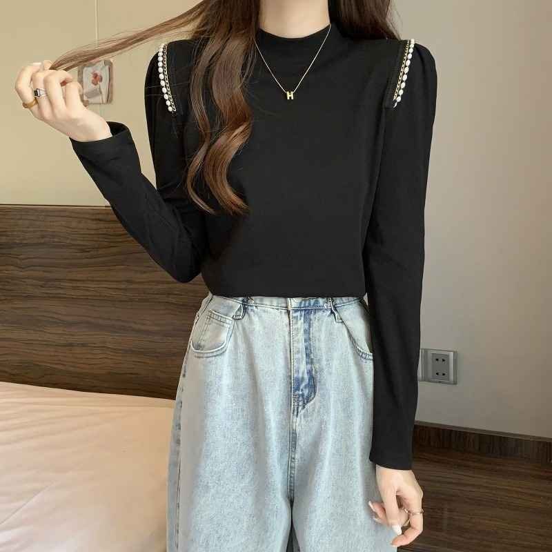 長袖Ｔシャツ 長袖ブラウス シンプル スリム カットソー カジュアル 【大きいサイズあり】 4XL ブラック