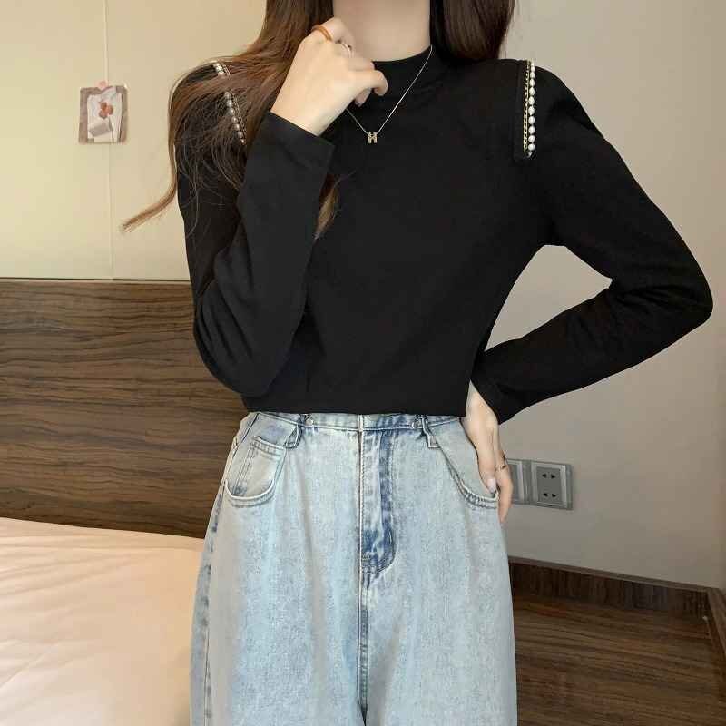 長袖Ｔシャツ 長袖ブラウス シンプル スリム カットソー カジュアル 【大きいサイズあり】 4XL ブラック