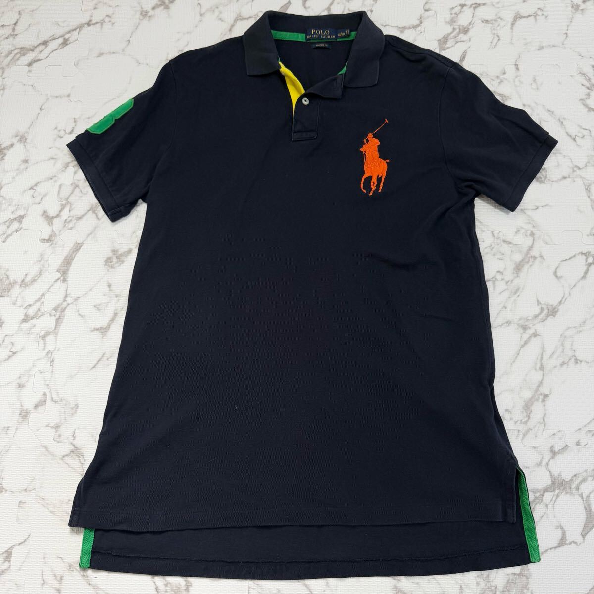 ポロバイラルフローレン ビッグポニー 刺繍 XL相当 黒 半袖 ポロシャツ 美品/ XL相当 Polo by Ralph Lauren ポロ ラルフローレン