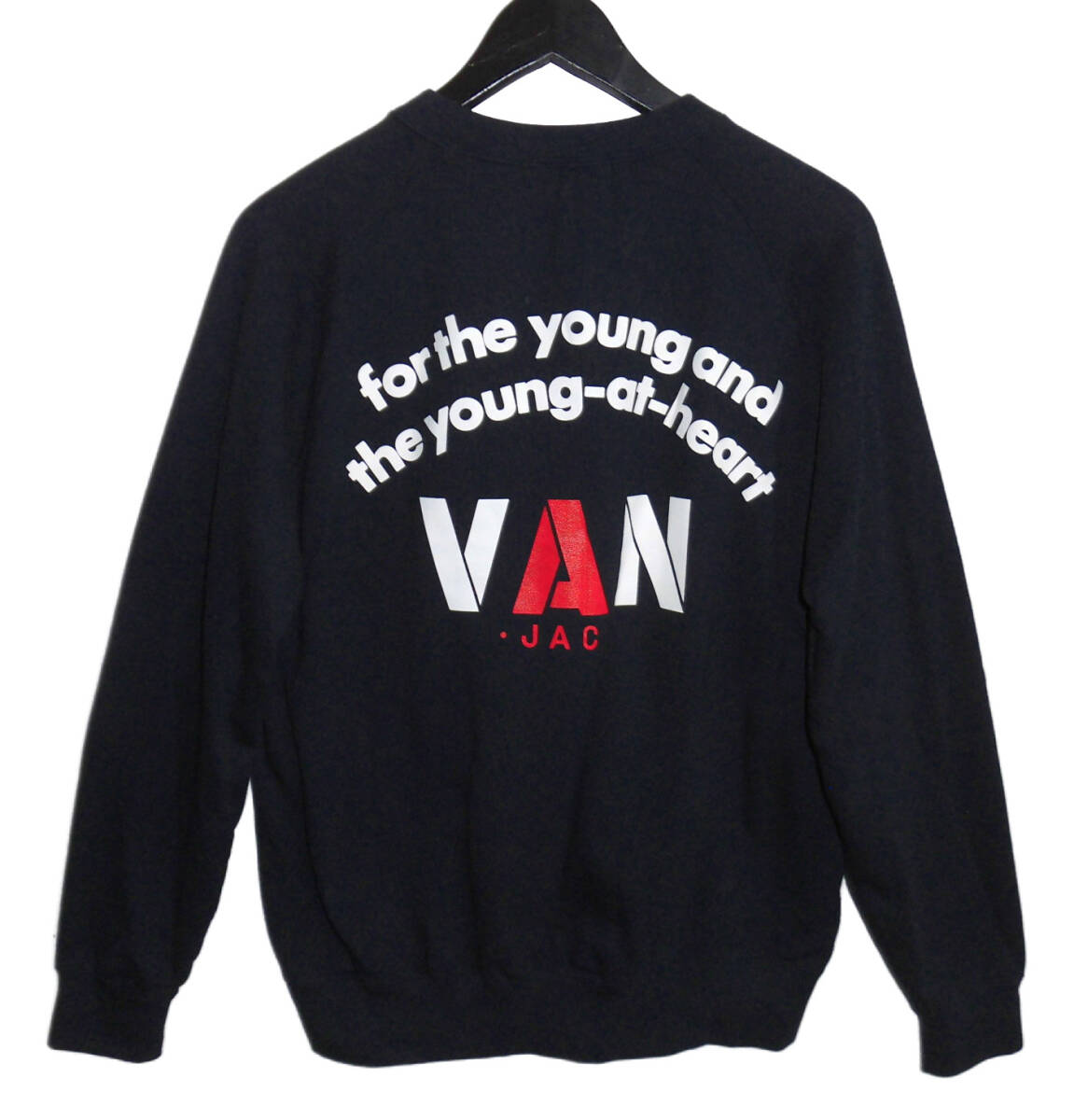 美品 VAN JAC ヴァン ヂャケット バックロゴ クルーネック スウェット トレーナー 黒 L 近年モデル