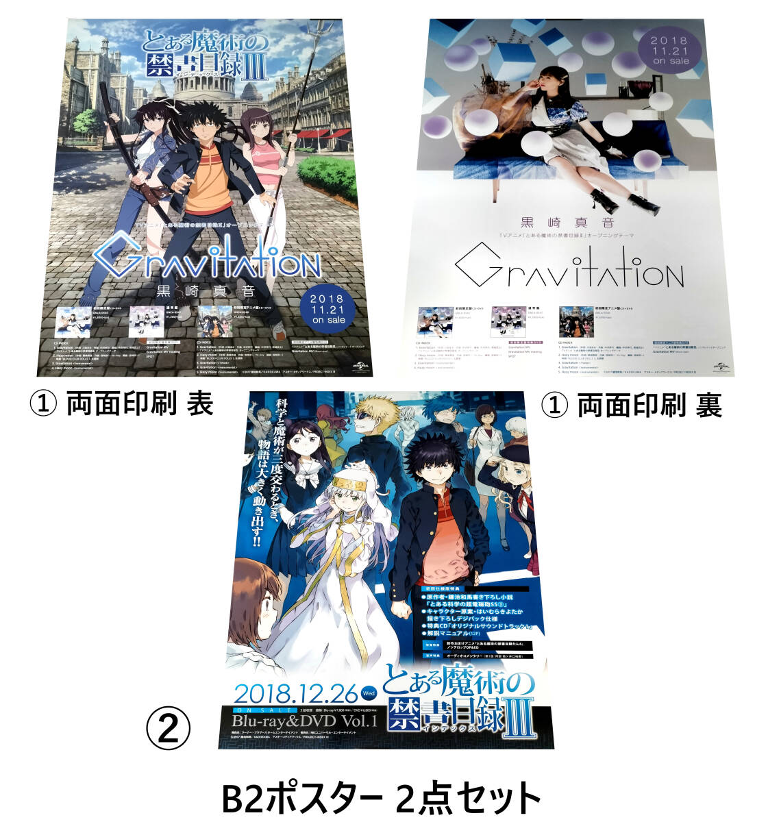 とある魔術(shù)の禁書目録インデックスⅢ 2018年DVDBlu-ray販売告知B2ポスター2點セット 非売品 狀態(tài)極上 黒崎真音 A Certain Magical Index