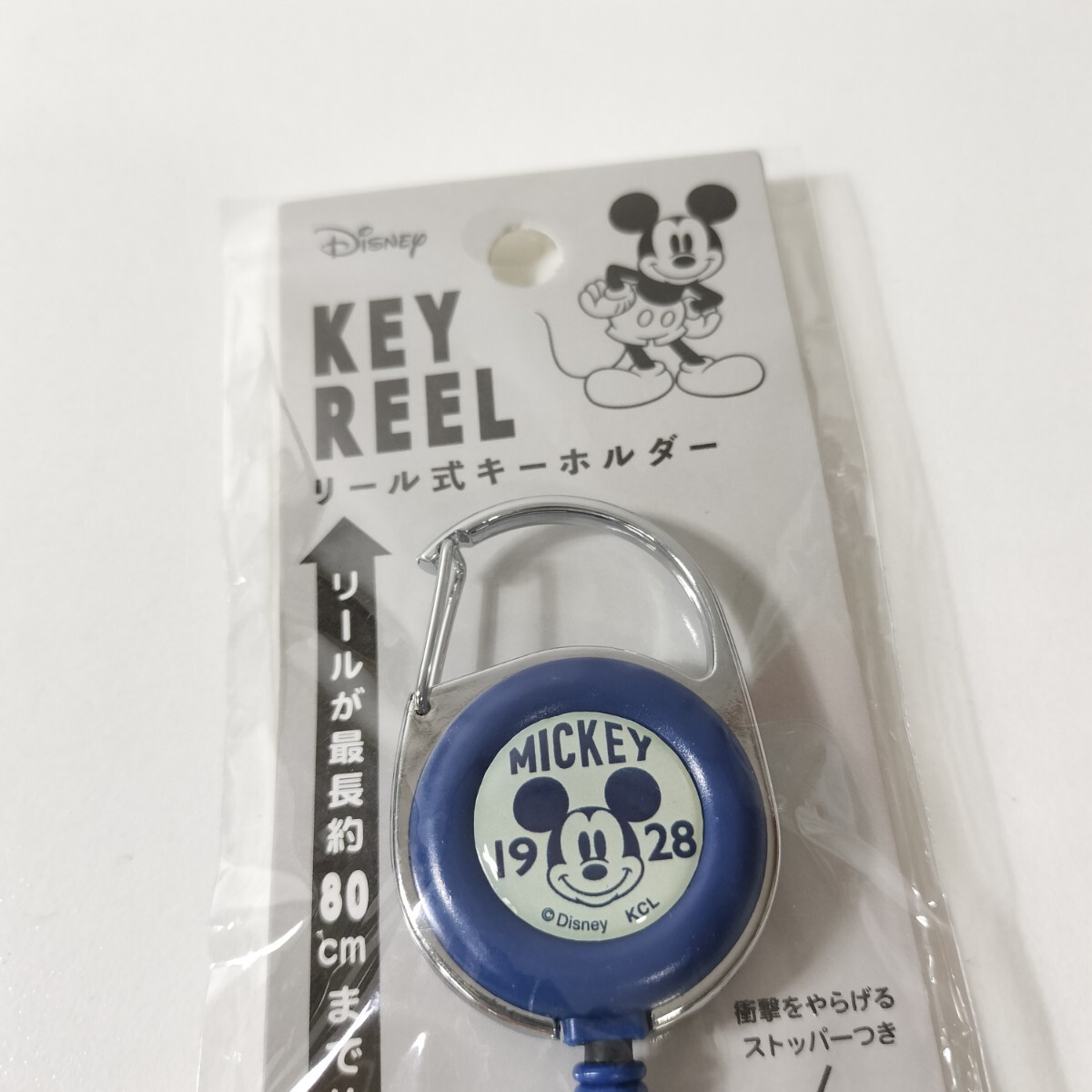 Disney 1928 ミッキー ビンテージモチーフ リール式 キーホルダー 未開封品 [カラビナ キーリング リール フック付き ディズニー]