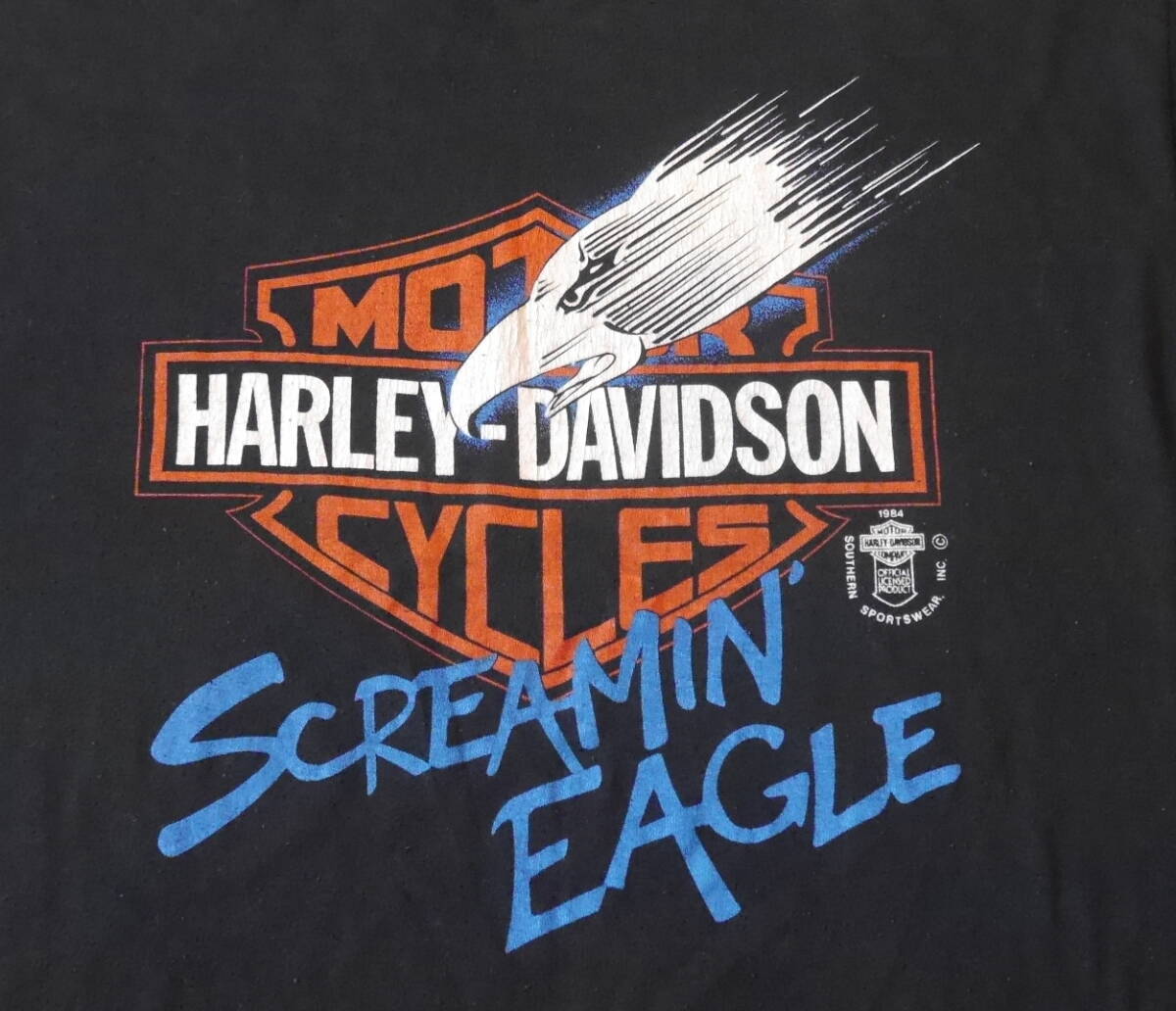 HARLEY-DAVIDSONビンテージ古著TシャツMADE IN USAアメリカ制ショベルバイクT80パン3D EMBLEM80Rockナックル中古1980年代1990年代イーグル