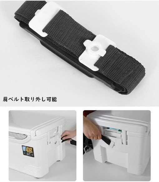釣り用クーラーボックス 大容量 大型48L 座れる頑丈マッスルボディ 防水 サイドハンドル キャスター付 釣り 保冷力150h 水栓付き 白&銀