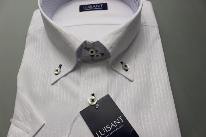 送料185円【新品】LUISANT(山喜)　ボタンダウン/ワイシャツ 半袖 /標(biāo)準(zhǔn)體 形態(tài)安定 　3L(45cm) 　白ストライプ柄　/UNN601/006(7B291
