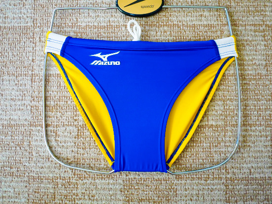 【超レア?特注?超美品】ミズノ mizuno 競泳選手用水著 Sサイズ ブルー×イエロー Vパン 中學(xué)高校大學(xué)水泳部競パンブーメランパンツ