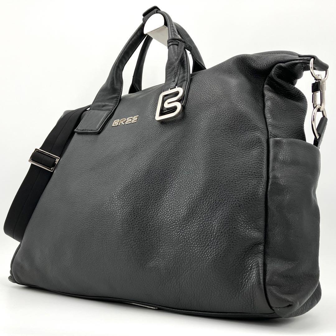 [ хорошая вещь ]BREEb Lee nola 7 2way портфель портфель документы сумка кожа натуральная кожа shrink обработка морщина кожа Logo очарование чёрный черный 