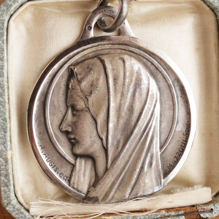 D：19世紀 フランスアンティーク マリアージュメダイ ブローチ