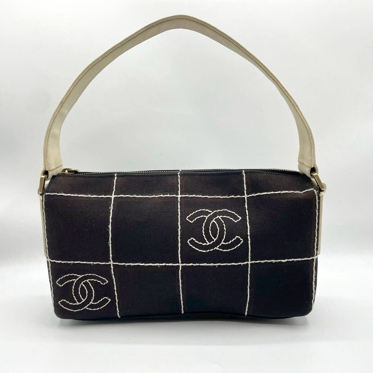 1円 ◎極美品/シール有◎ CHANEL シャネル ハンドバッグ アクセサリーポーチ ココマーク デニム ステッチ ブラック 黒 