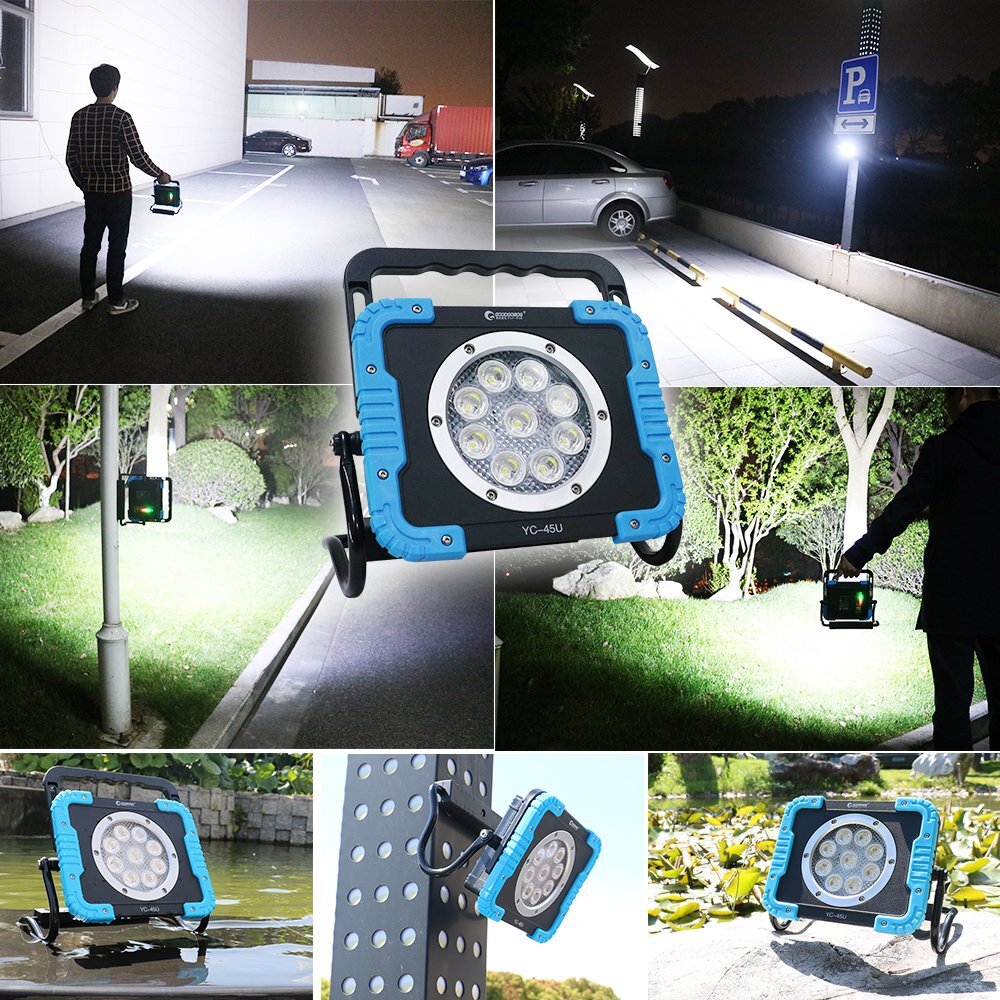作業(yè)燈 led 充電式 45W LEDライト 投光器 ワークライト ボータプル マグネット付き 耐沖撃 防水 屋外 アウトドア キャンプ USB出力 YC-45U