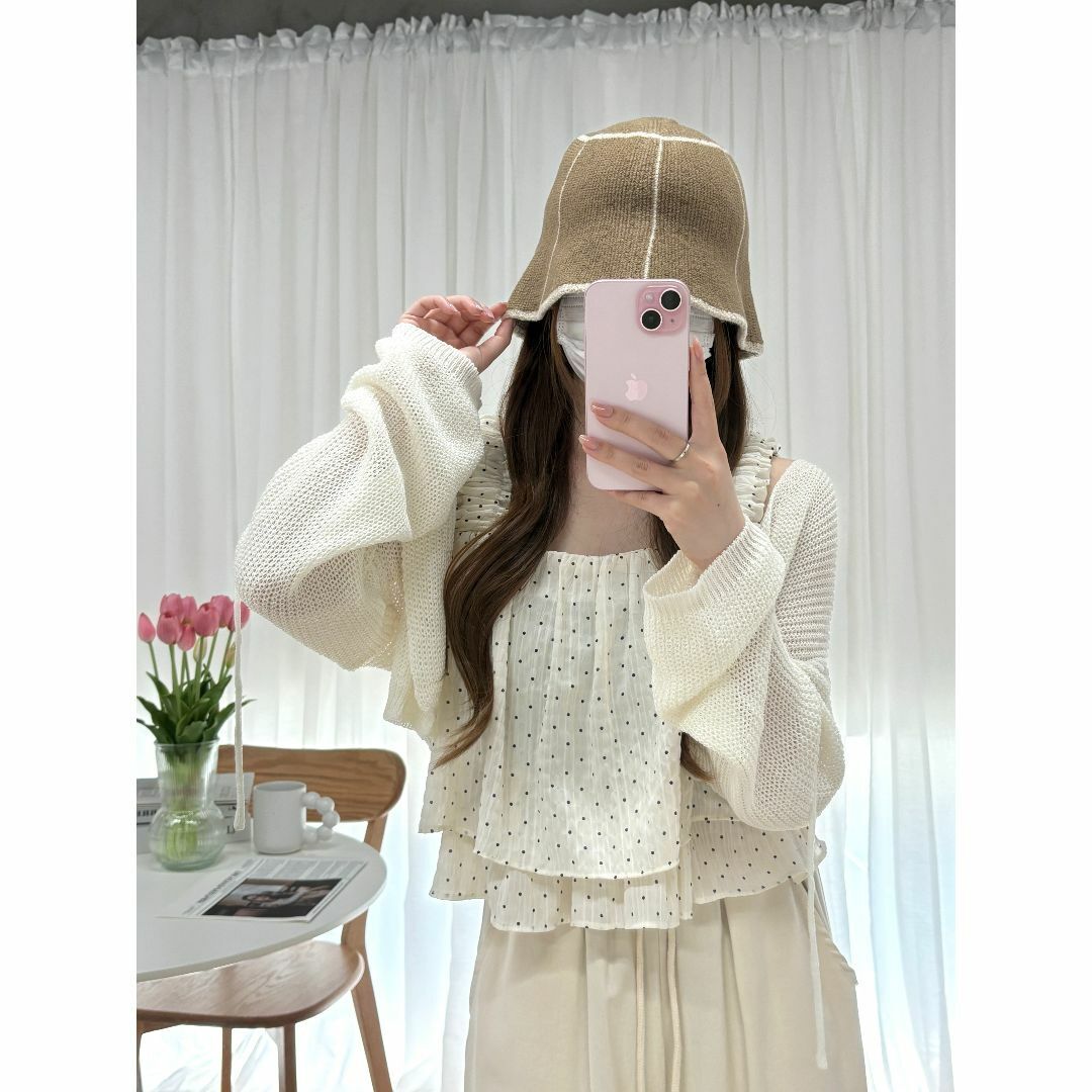 【新品】バケットハット ブラウン レディース ニットパネル ライン入り ゆったり 春夏 帽子 シンプル かわいい